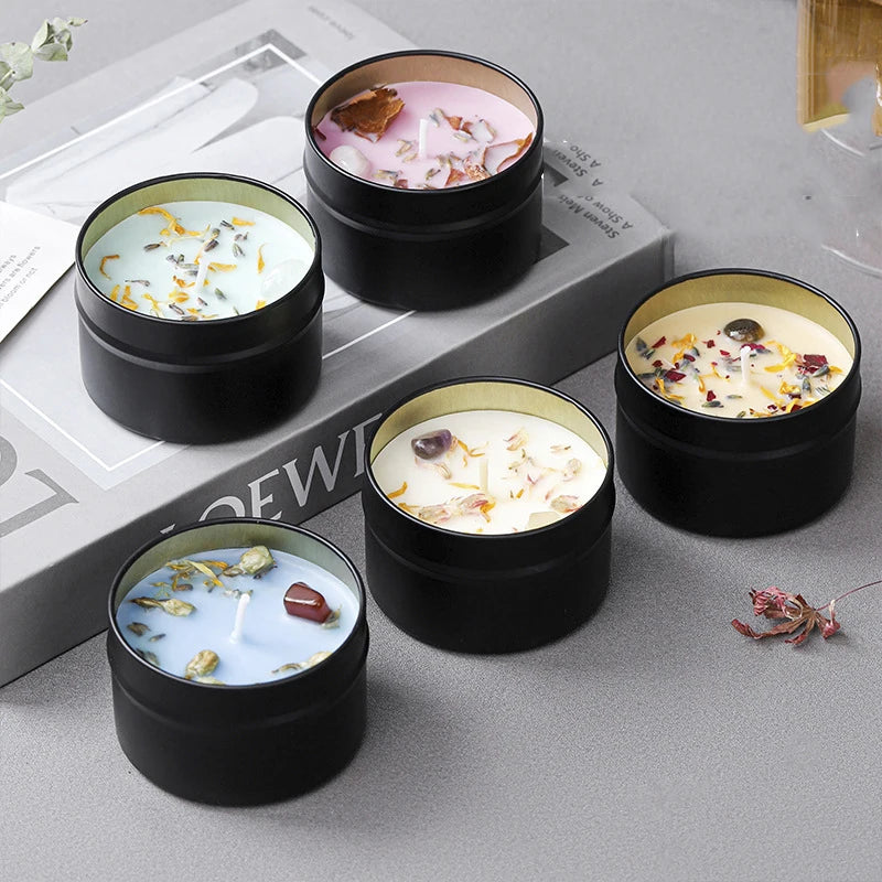 Crystal & Dried Flower Soy Wax Candle — Iron Tin Gift Candle