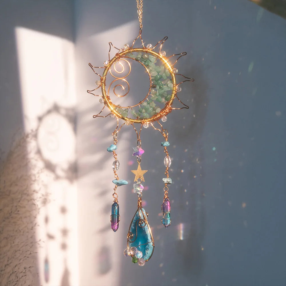 Handcrafted Crystal Wire Suncatcher — Celestial & Nature Prism Pendant