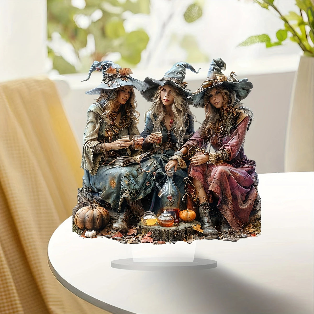 Three Witches 2D Acrylic Desktop Decoration | 10" Colorful Halloween Decor | Gift Set