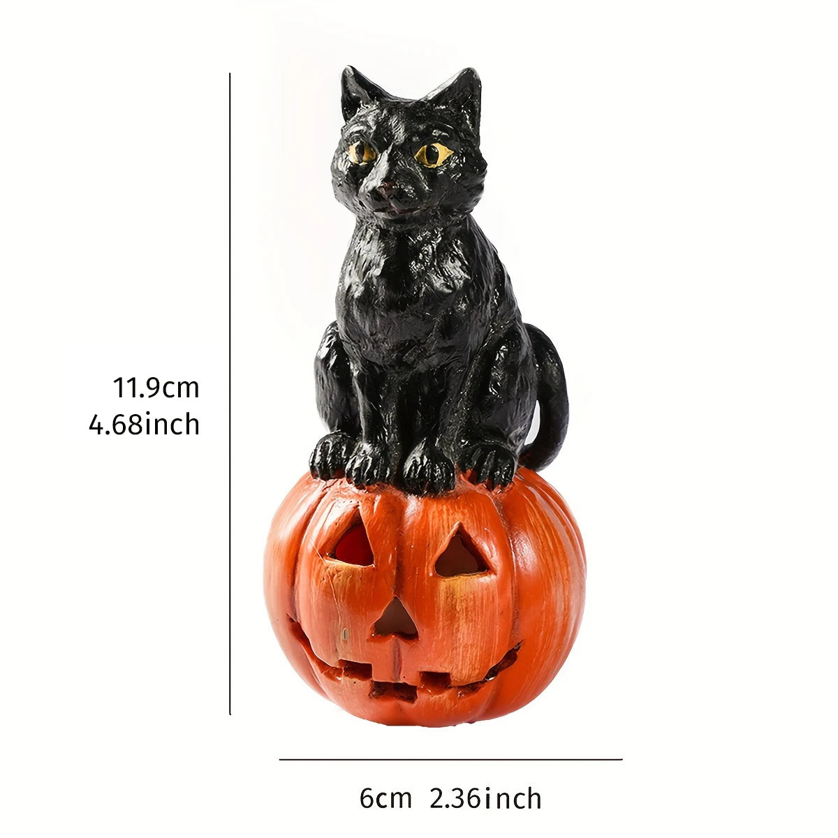 Black Cat Pumpkin Figurine | Halloween Resin Decor Ornament