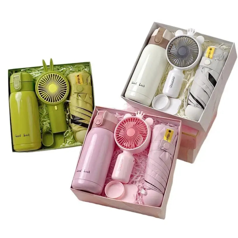 3-in-1 Summer Gift Set | Bottle, Fan & Umbrella