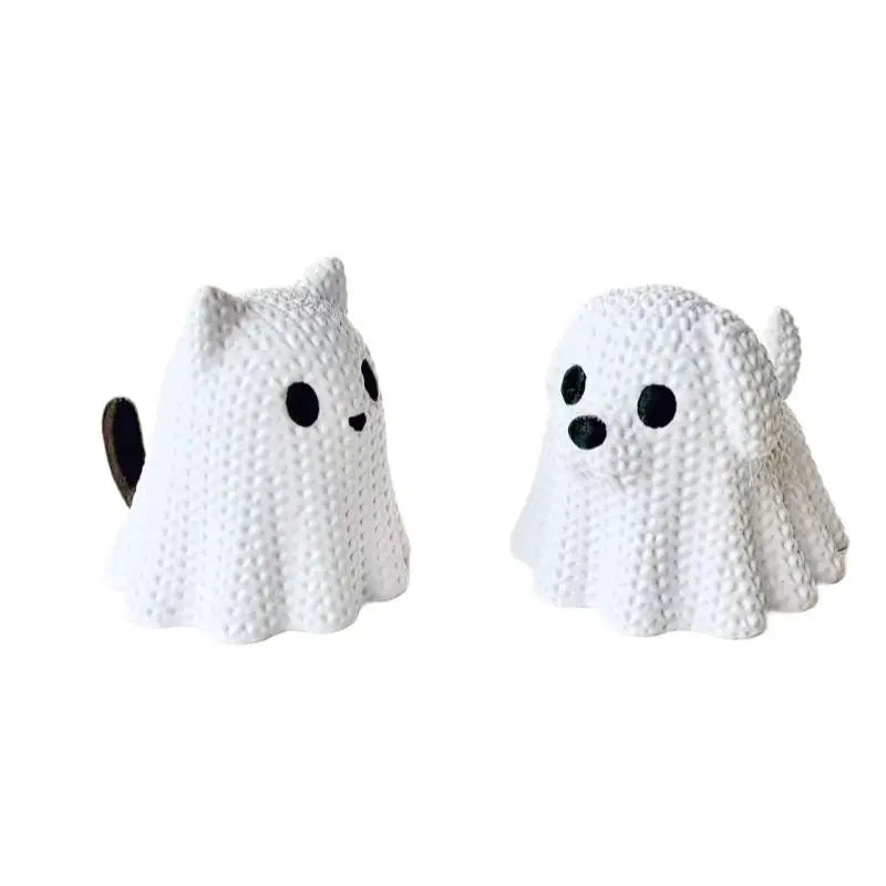 Ghost Cat & Ghost Dog Halloween Statues | Spooky Pet Decor | Set of 2