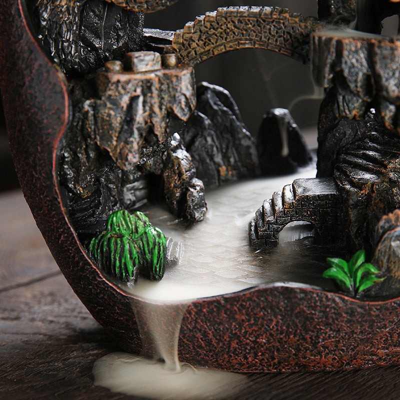 Mountain River Backflow Incense Burner – Resin Landscape Incense Holder
