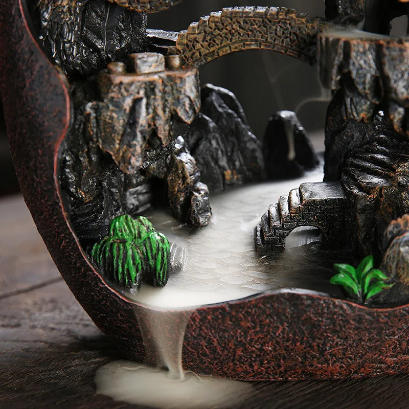Mountain River Backflow Incense Burner – Resin Landscape Incense Holder