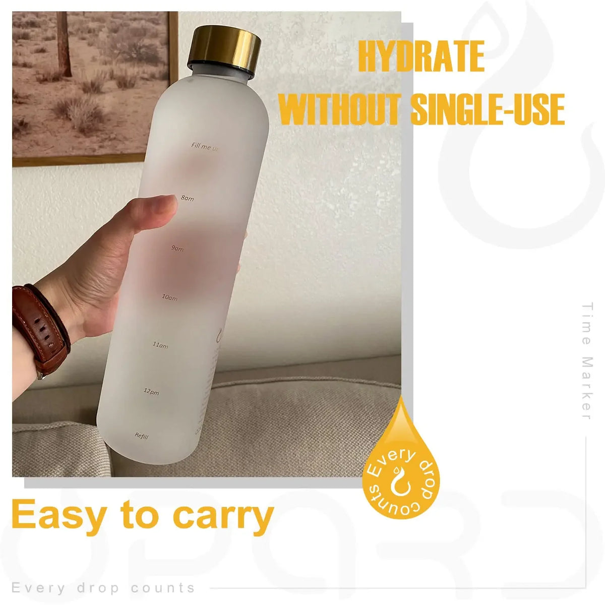 1L Time-Marker Water Bottle | Matte & Two-Tone Colors