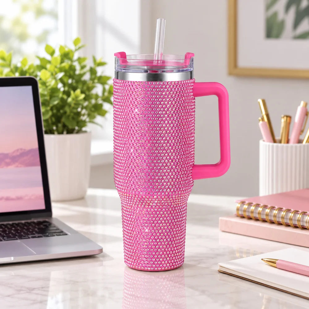 Rhinestone Sparkle Insulated Tumbler with Handle | 40 oz
