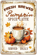 Fall Coffee Bar Metal Sign Wall Plaque Fresh Brewed Pumpkin Spice Latte Served Daily Fall Wall Decoration for Farmhouse Home Kit