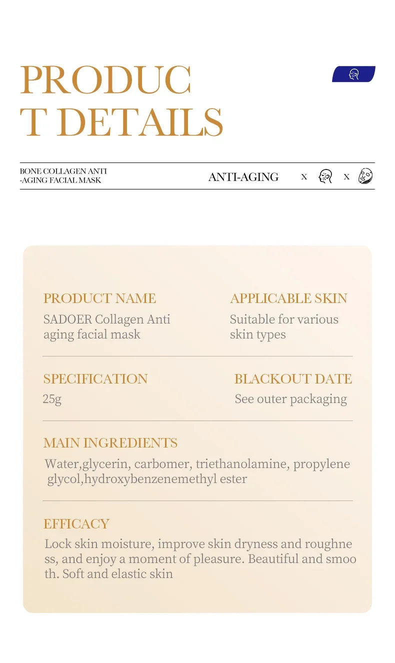 Collagen Anti-Wrinkle Face Sheet Mask – 10pcs | Moisturizing & Brightening