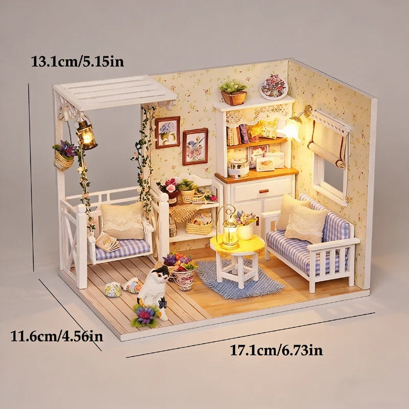 DIY Miniature Dollhouse Kit with LED Lights & Furniture – Whimsical 3D Wooden Craft