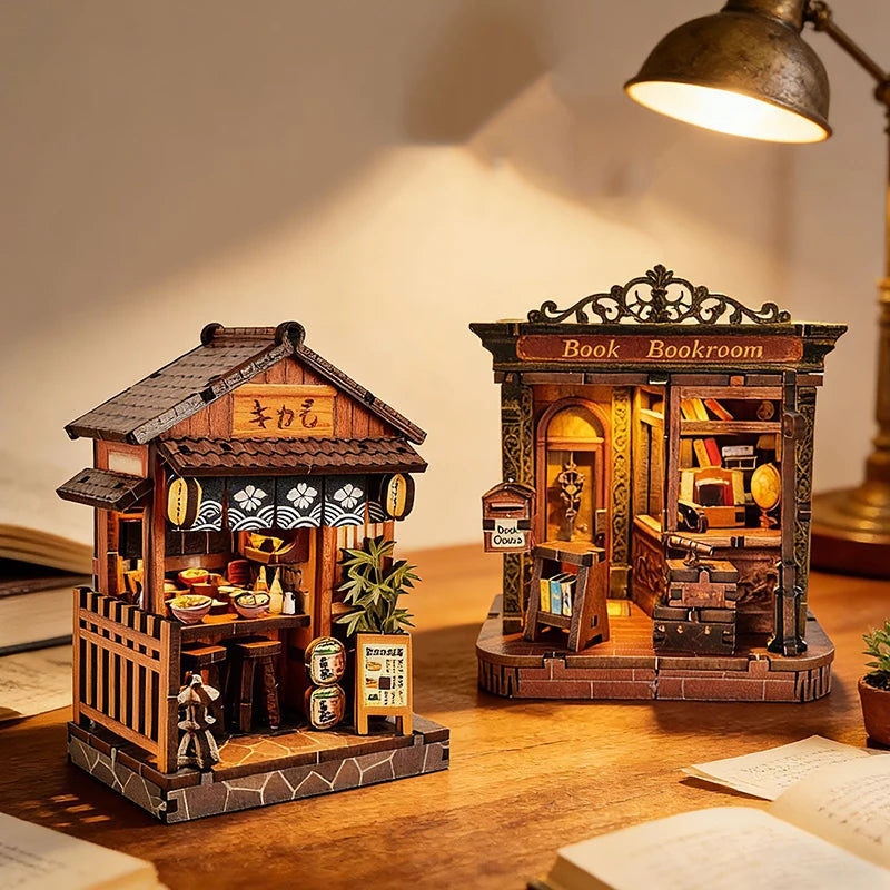 DIY Miniature Cottage Kit – Wooden Kiosk & Fruit Shop Scene with Furniture