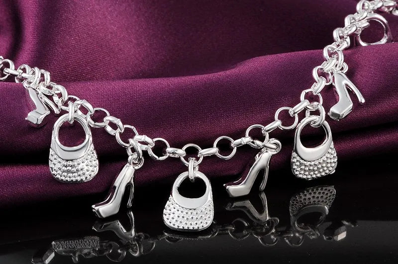 925 Sterling Silver Shoes & Bags Charm Bracelet – Fashion Jewelry Gift for Women