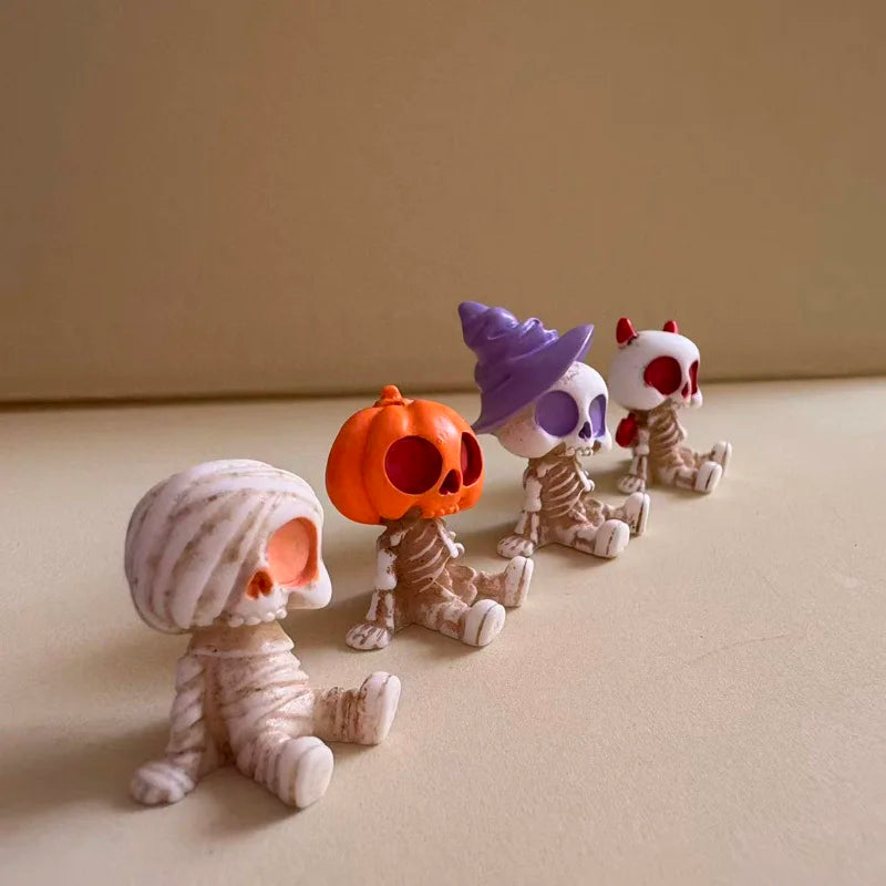 Halloween Mini Figurines Set | Pumpkins, Ghosts & Skulls | Spooky Resin Decor