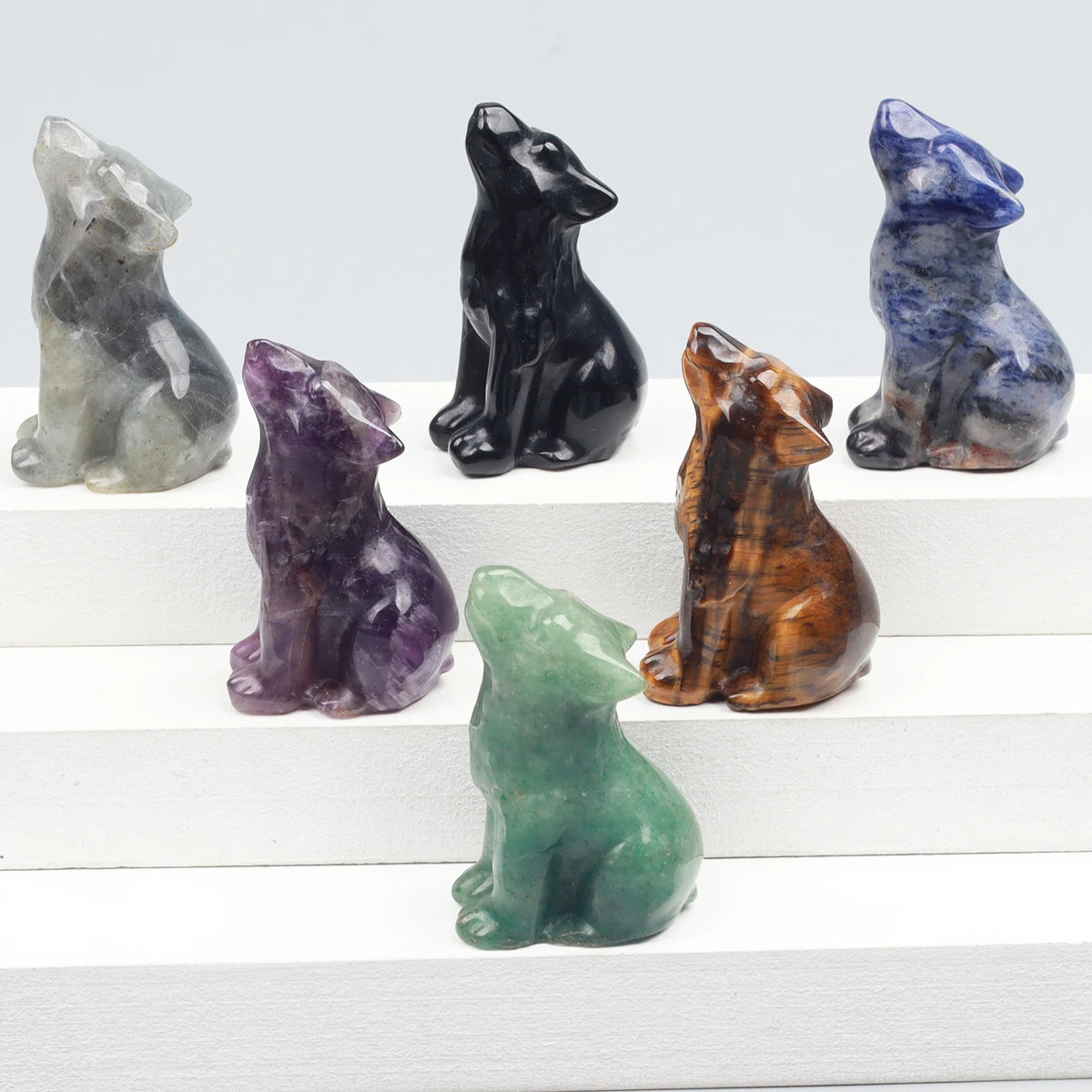 Carved Wolf Crystal Energy Stones