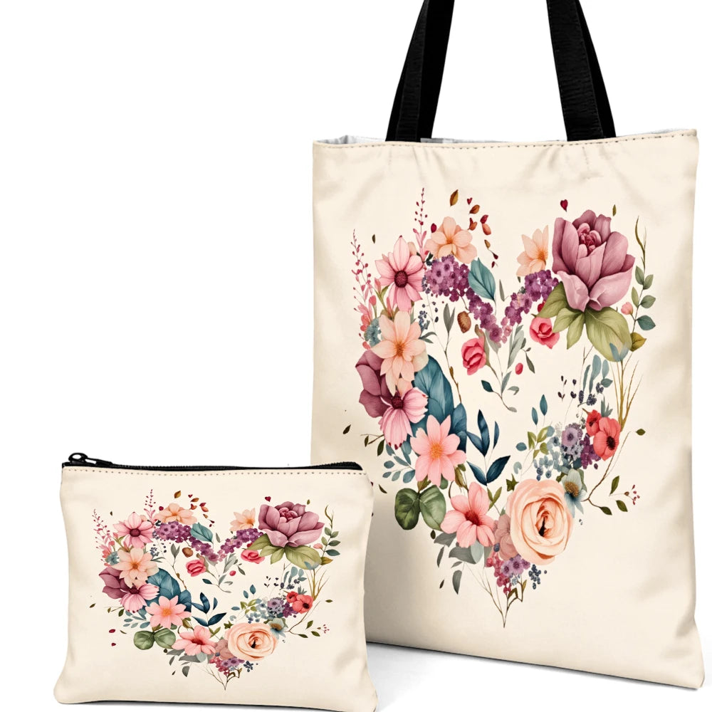 Watercolor Floral Tote Bag & Cosmetic Pouch
