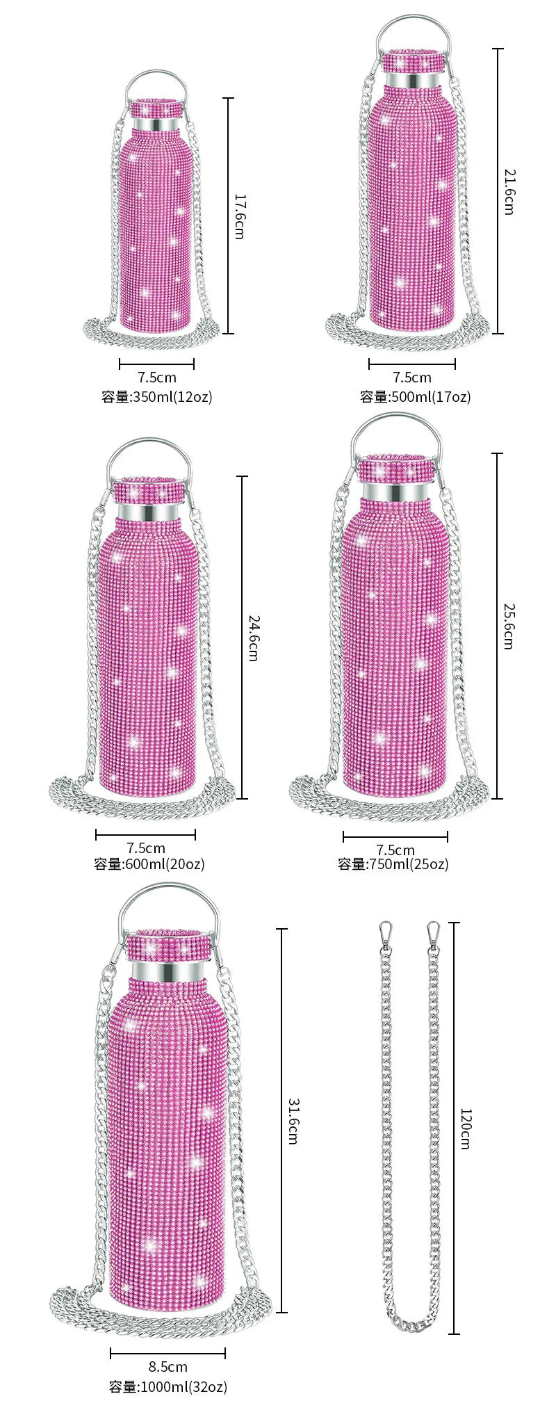 Starlit Sip Embellished Insulated Water Bottle with Chain