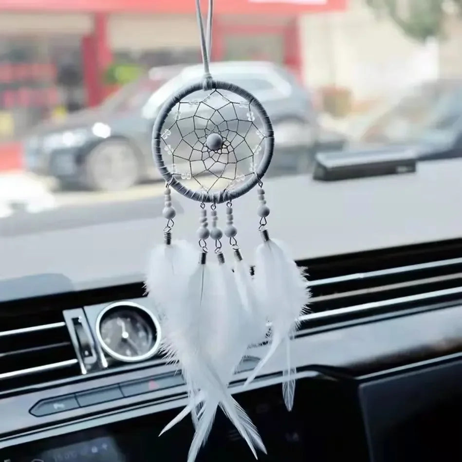 Dream Catcher Car Pendant | Feather & Crystal Rearview Mirror Charm