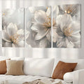 White Flower Canvas Wall Art — Set of 3 Abstract Floral Prints