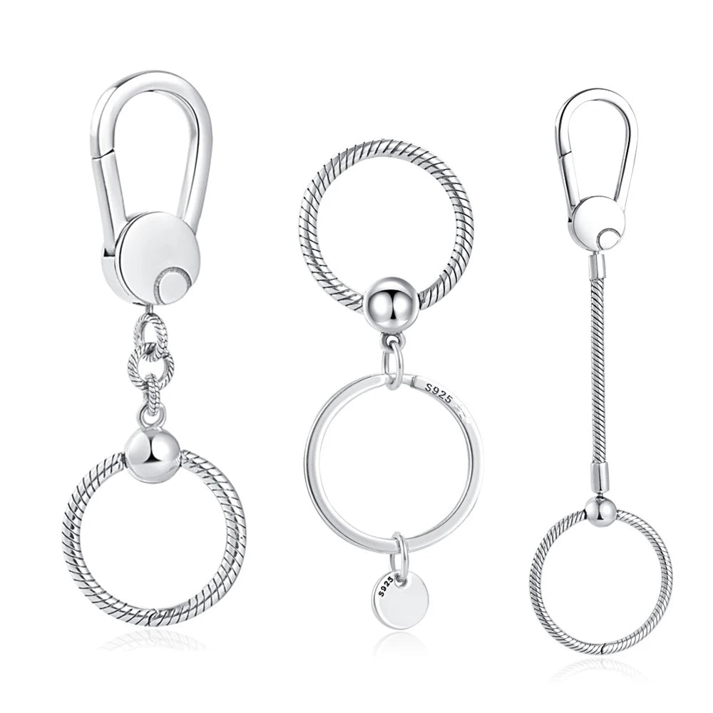 925 Sterling Silver Charm Holder Keychain – Bag Charm & Key Ring Set for Women