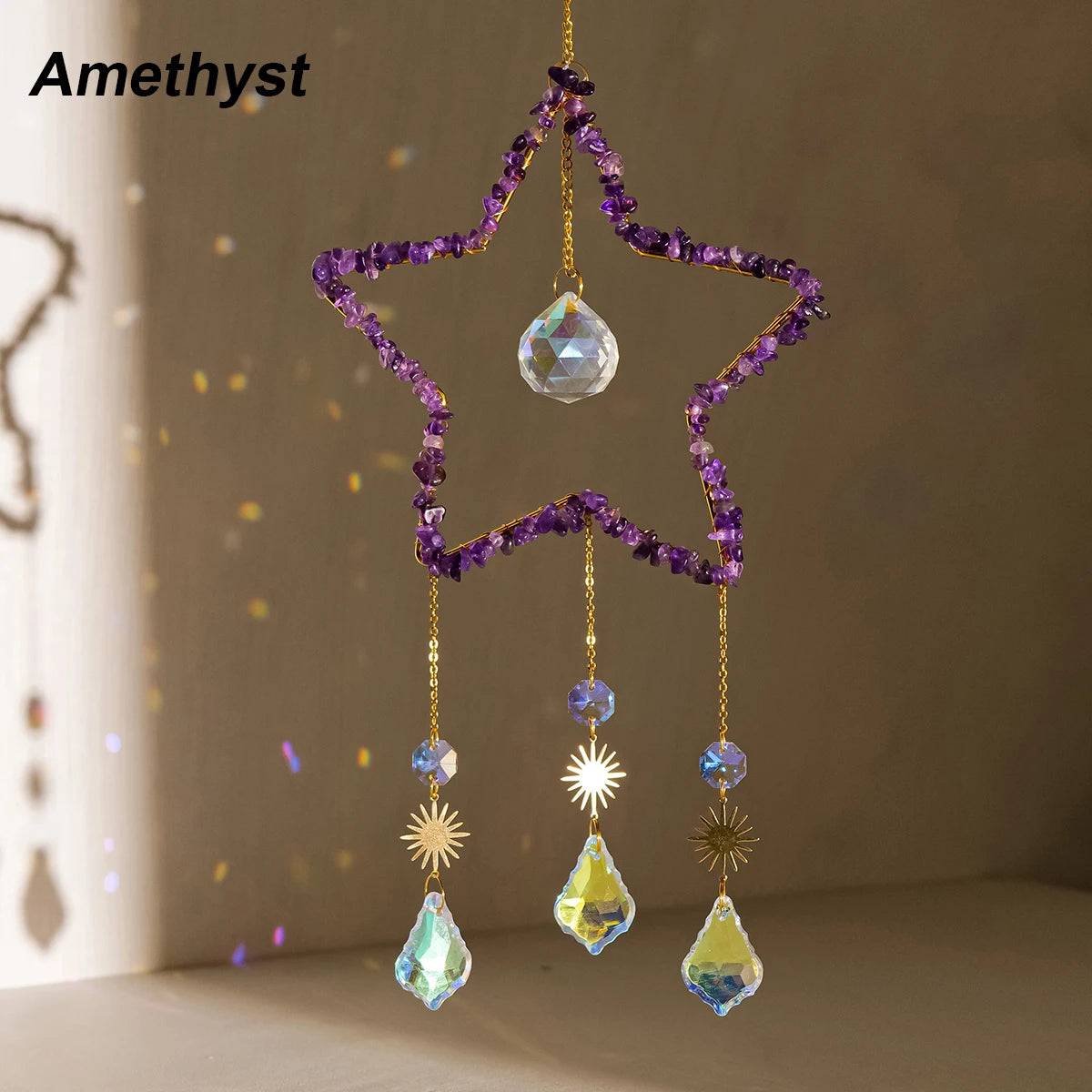 Crystal Star Suncatcher – Natural Healing Gemstone Pendant