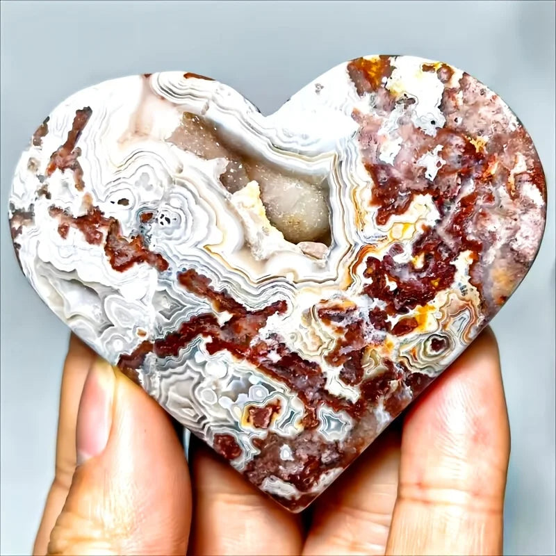 Natural Mexican Crazy Lace Agate Heart — Raw Crystal Slab