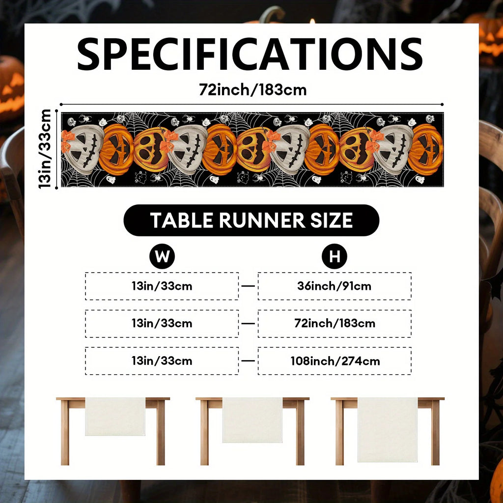 Bohemian Halloween Table Runner | Pumpkin Bat Skull | Spooky Boho Party Decor