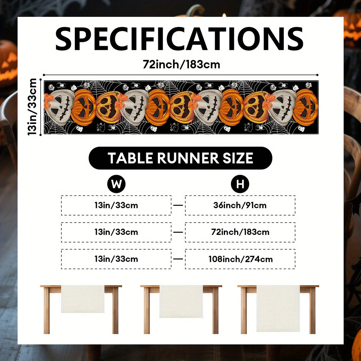 Bohemian Halloween Table Runner | Pumpkin Bat Skull | Spooky Boho Party Decor