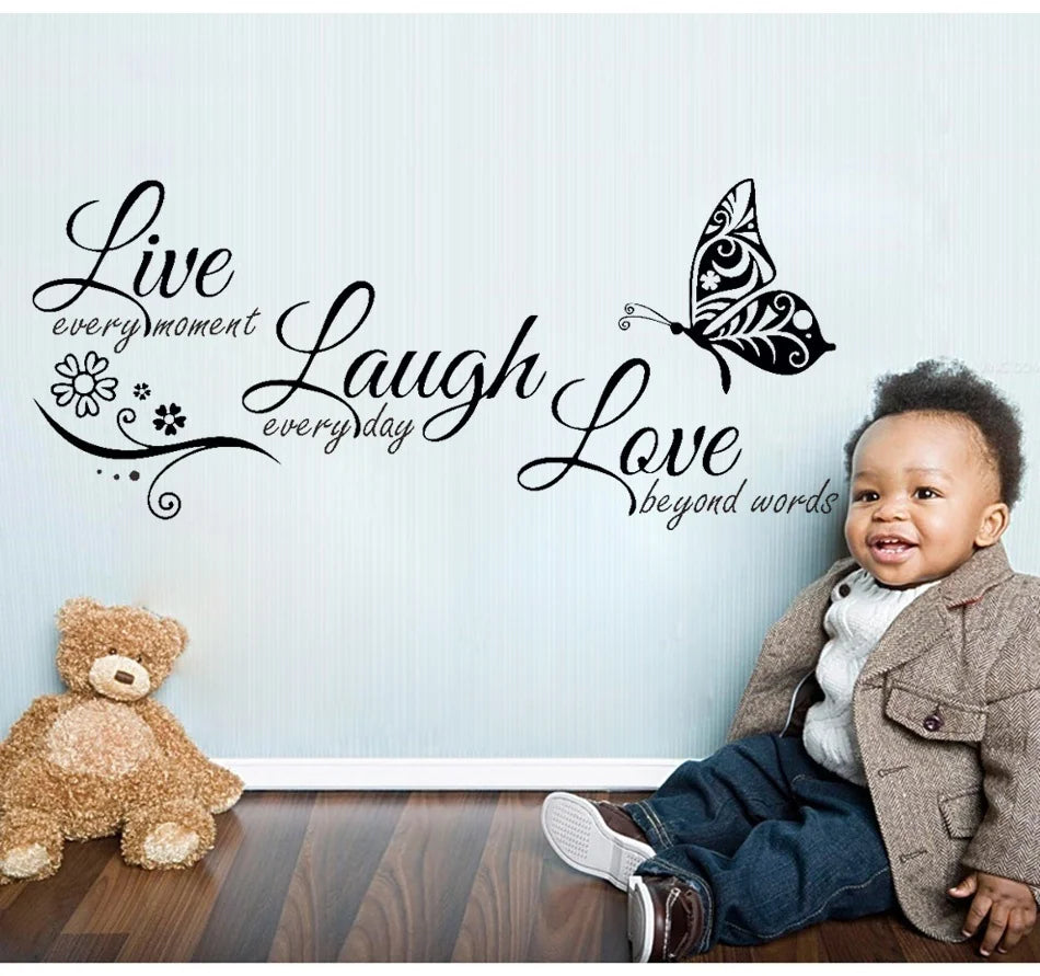 Live Laugh Love Wall Art Sticker | Butterfly & Flower Vinyl Decal