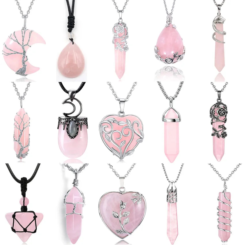 Rose Quartz Crystal Pendant Necklace | Wire Wrapped Healing Jewelry