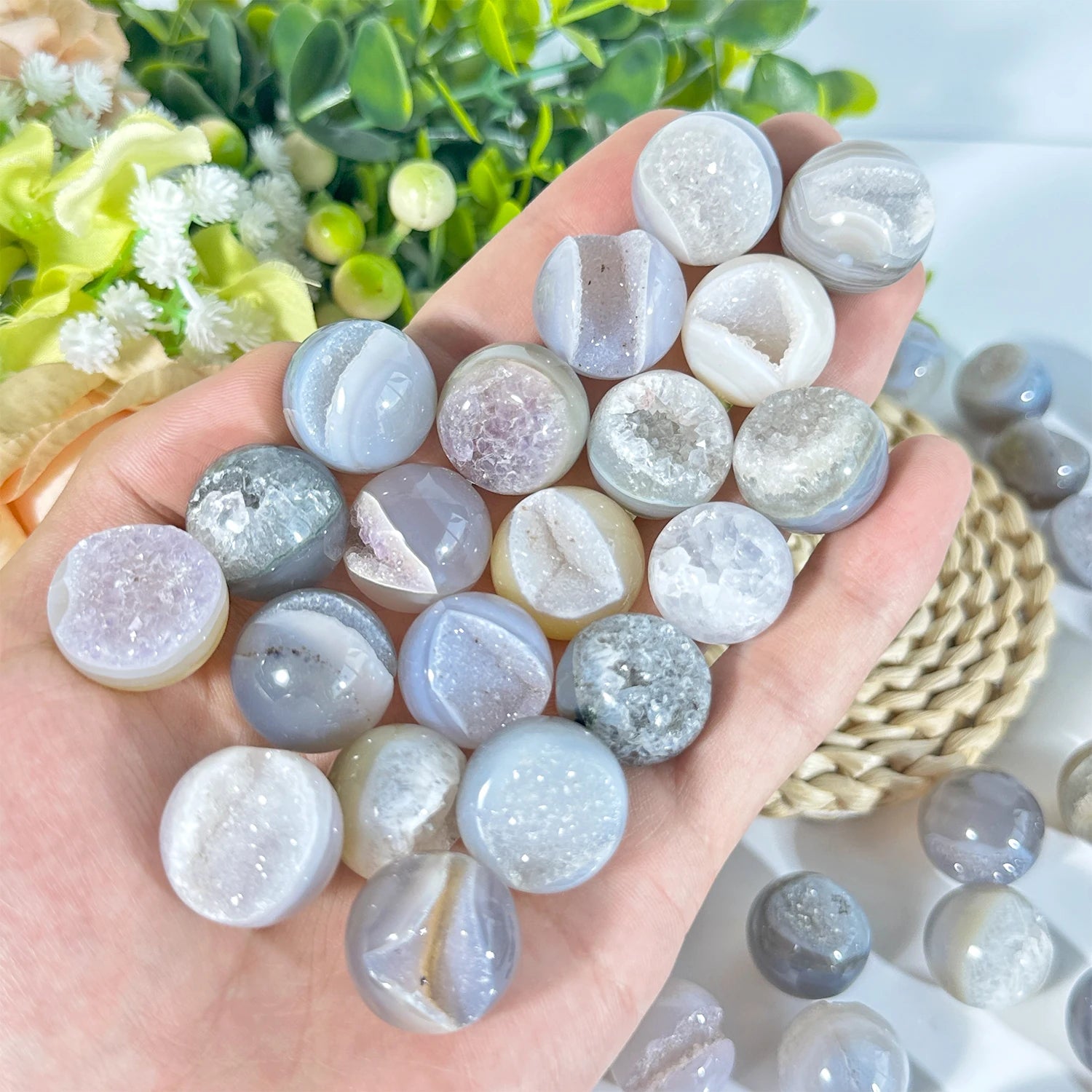 Natural Agate Geode Sphere | Earthy Crystal Ball for Healing & Décor