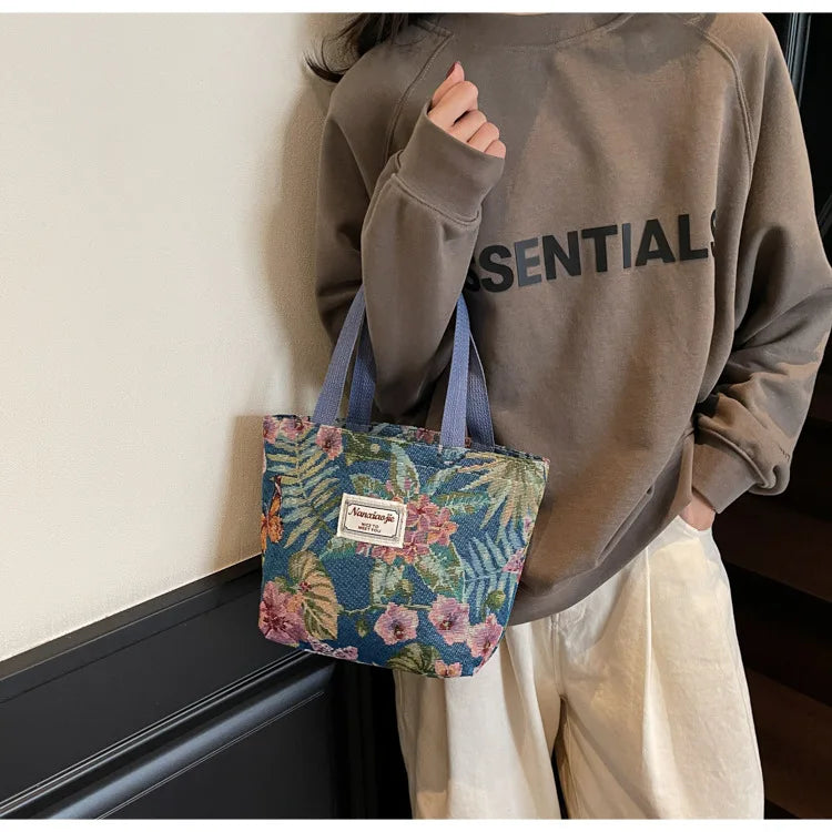 Floral Canvas Shoulder Tote | Four Colors & Two Sizes
