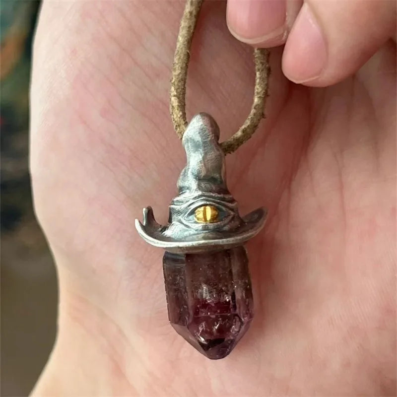 Amethyst Witch Hat Crystal Pendant