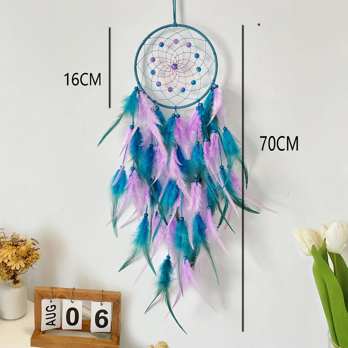 Indian Dream Catcher Wall Hanging | Feather & Bead Boho Wall Decor
