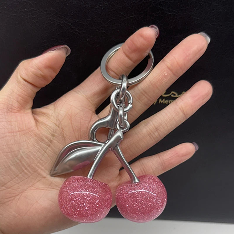 Pink Cherry Bag Charm Keychain | Cute Pendant Decoration for Handbags & Purses