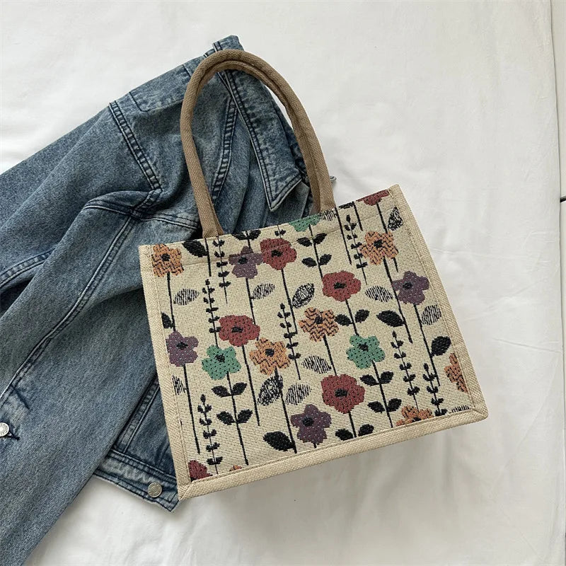 Aesthetic Canvas Tote Bag | Large Capacity Linen Shoulder Bag for Women | 4 Styles