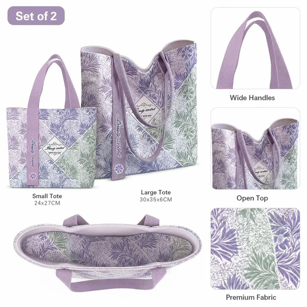 Purple & Green Botanical Canvas Tote | Two Sizes