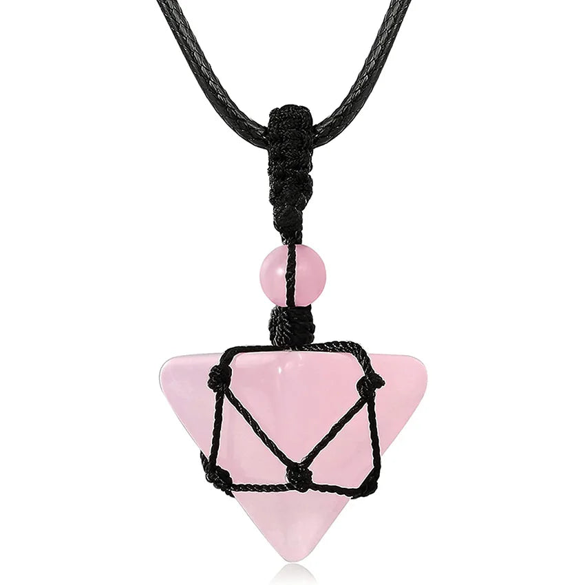 Rose Quartz Crystal Pendant Necklace | Wire Wrapped Healing Jewelry
