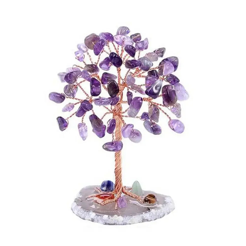 Crystal Money Tree — Feng Shui Gemstone Tree with Agate Slice Base