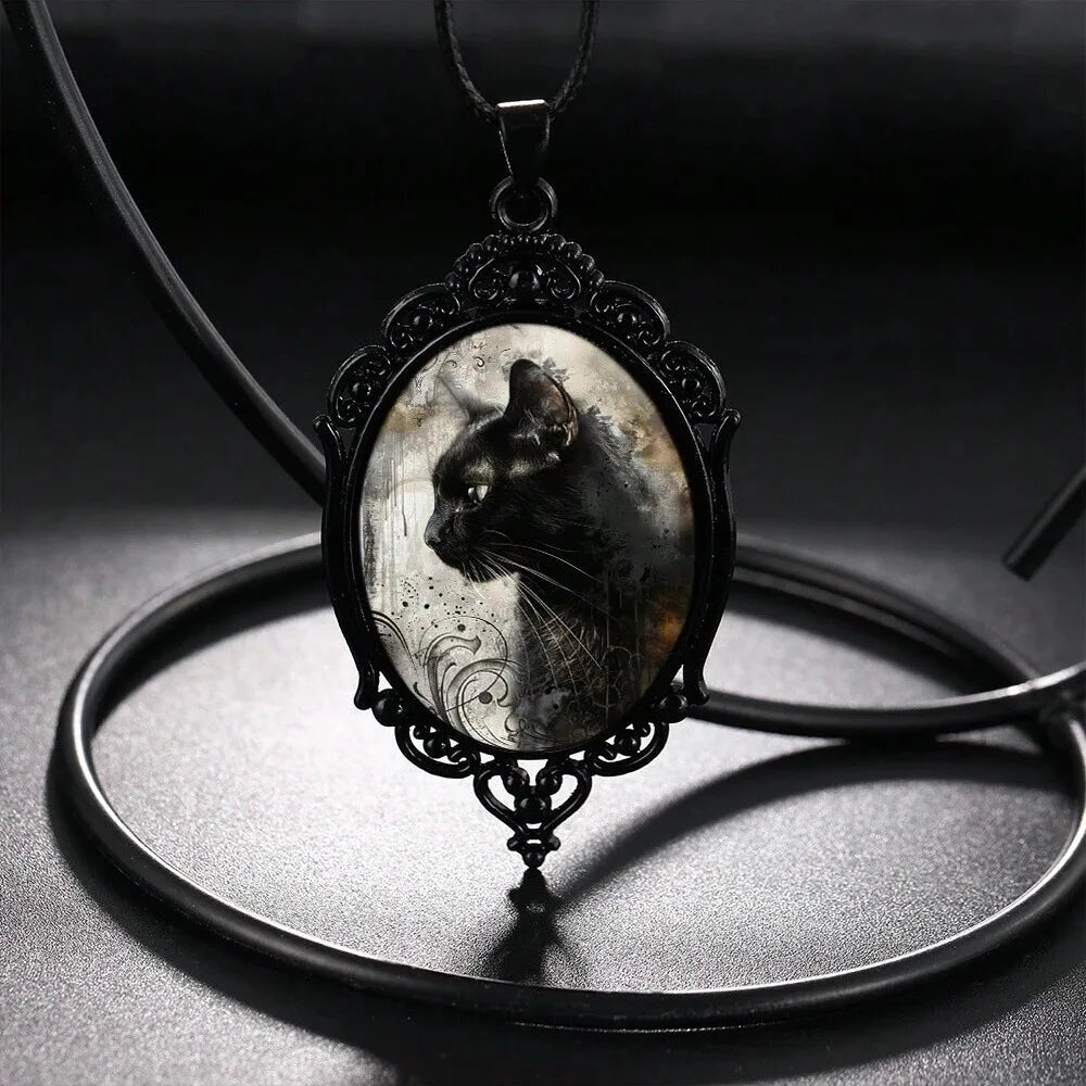 Gothic Black Cat Pendant Necklace