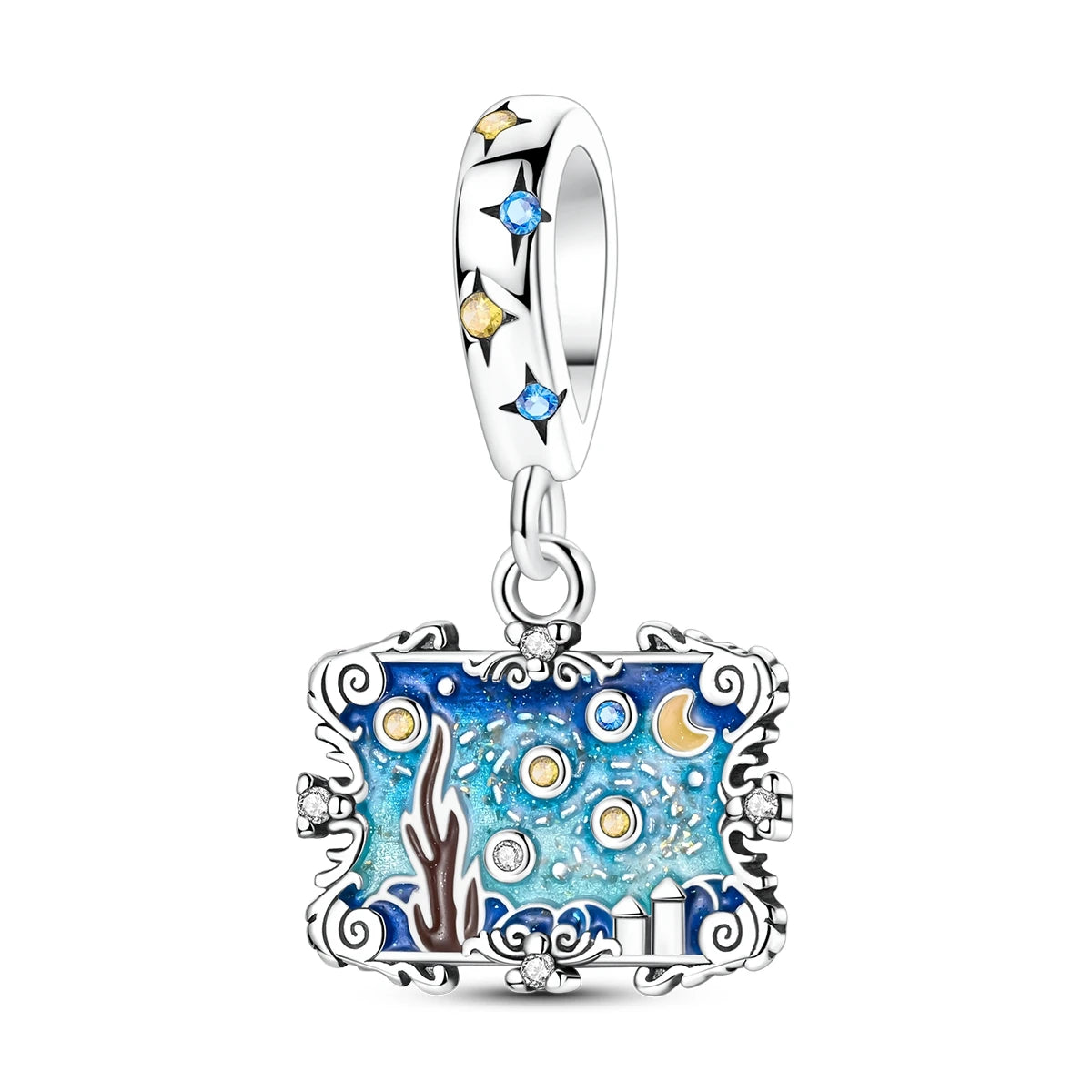 Moon, Cat & Fantasy CZ Charms – Silver Plated Bracelet & Keychain Pendants
