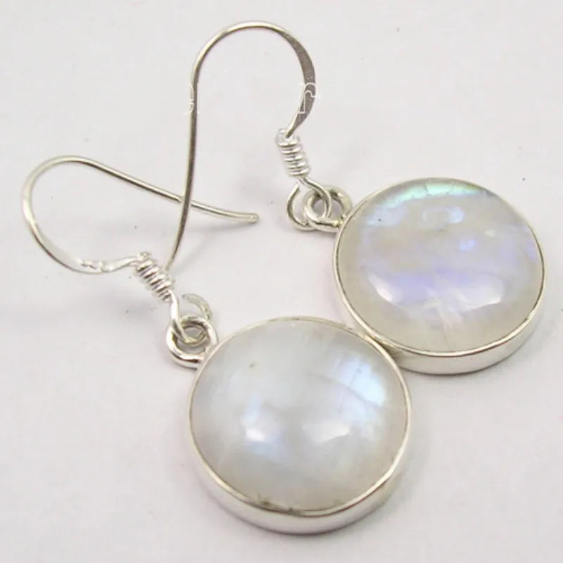 Moonstone Dangle Earrings | Silver Geometric Drop
