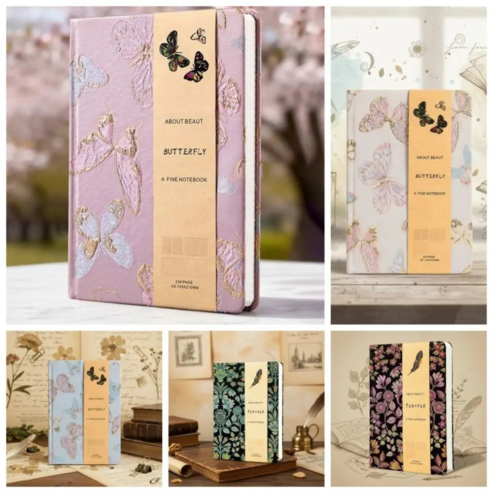 Leather Embroidered Butterfly Journal | A5 Floral Notebook in 5 Colors
