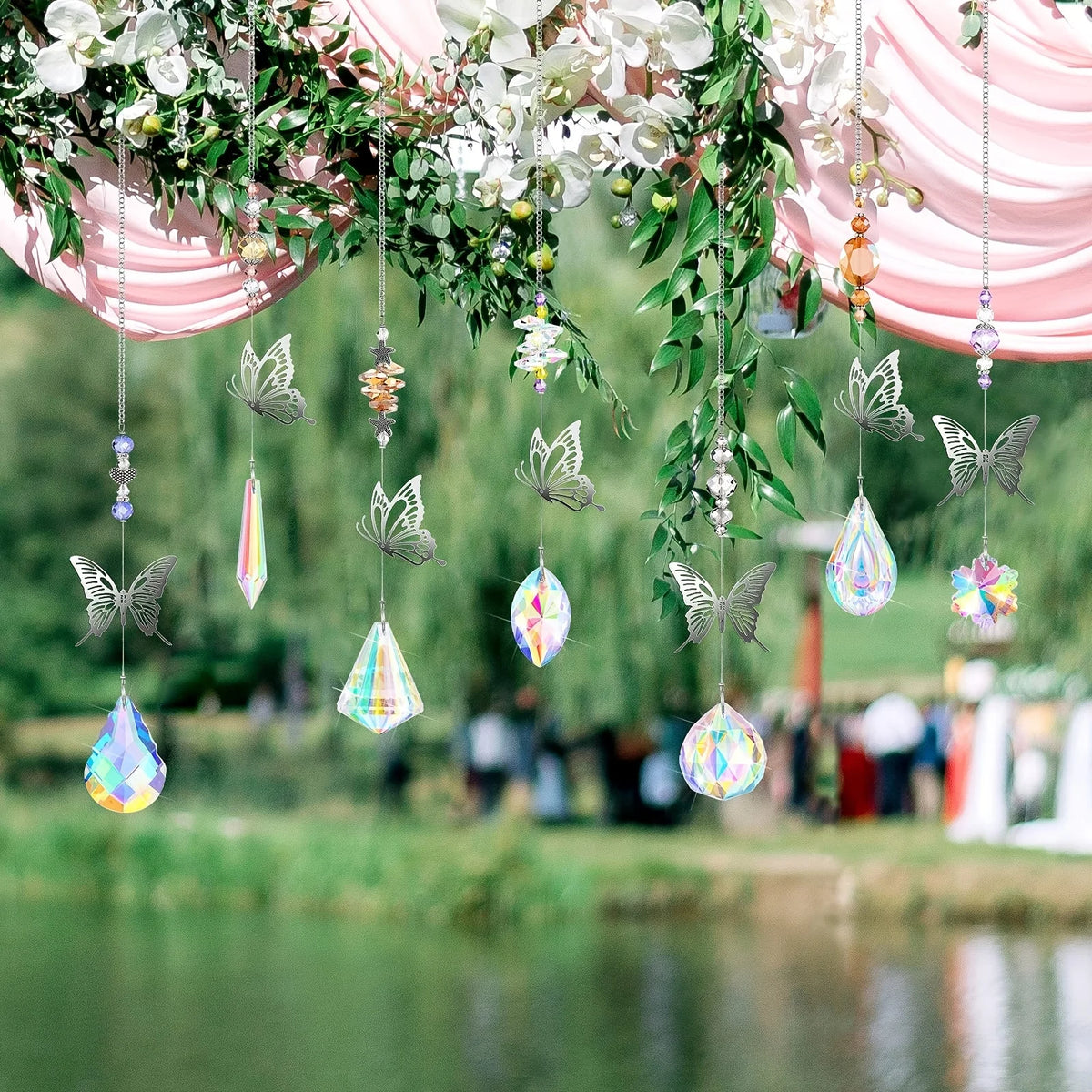 7 Pieces Crystal Butterfly Suncatcher Set — Rainbow Prism Window Hanging