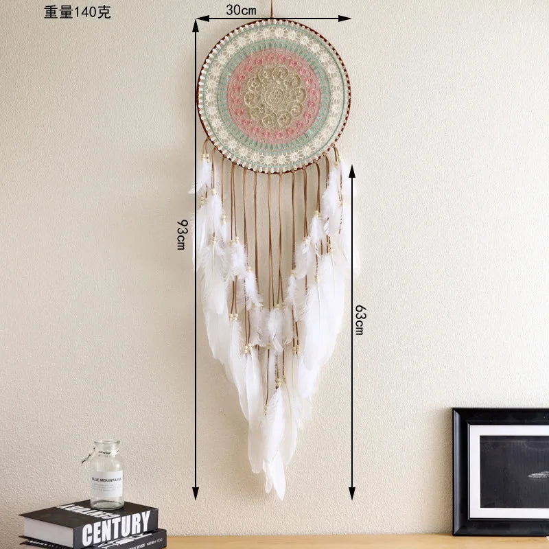 Colorful Woven Round Dreamcatcher | Boho Feather Tassel Wall Hanging