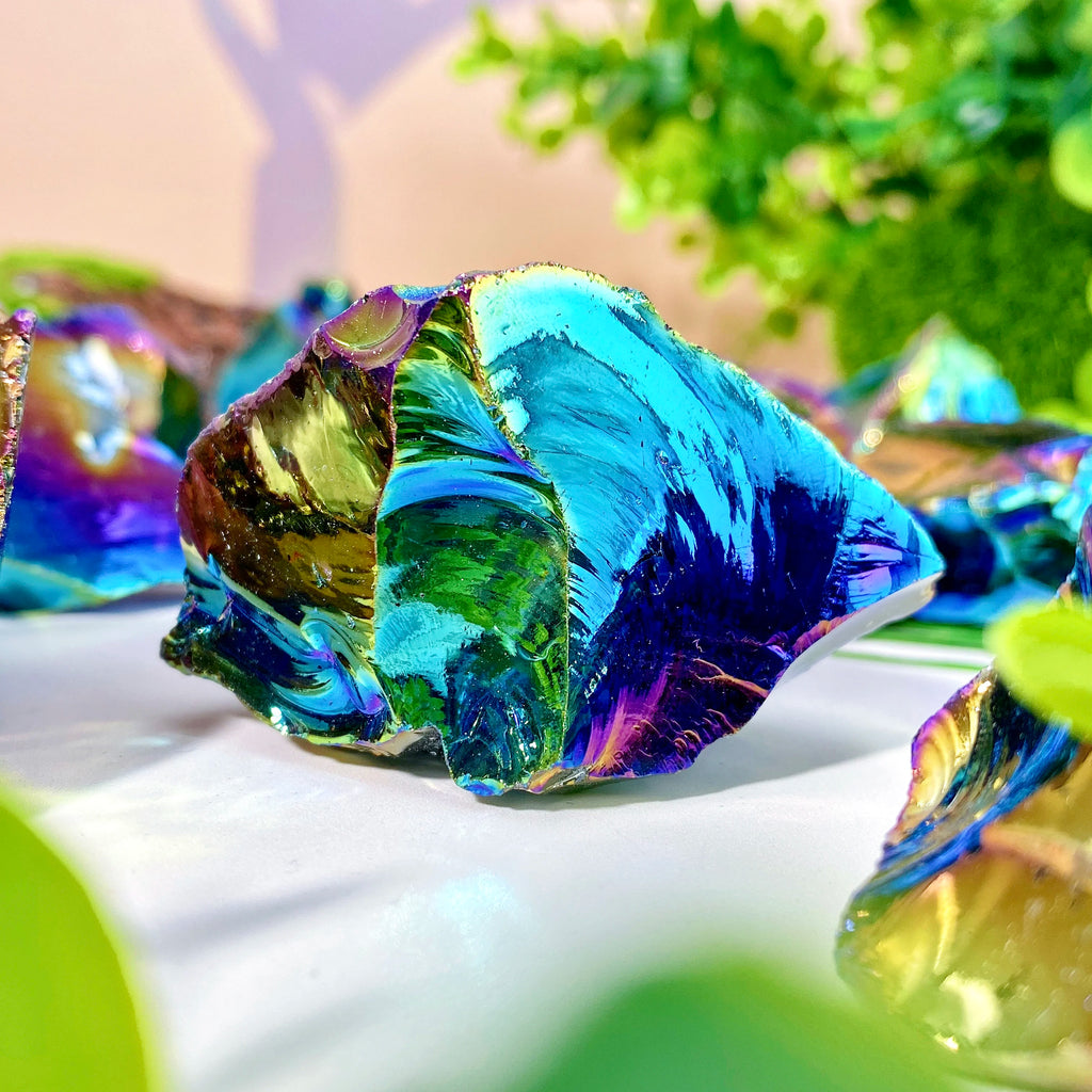 Rainbow Angel Aura Obsidian Crystal Raw Stone