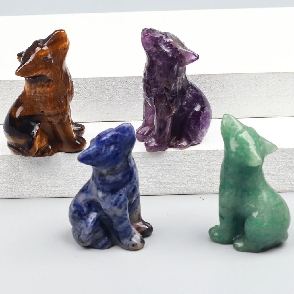 Carved Wolf Crystal Energy Stones