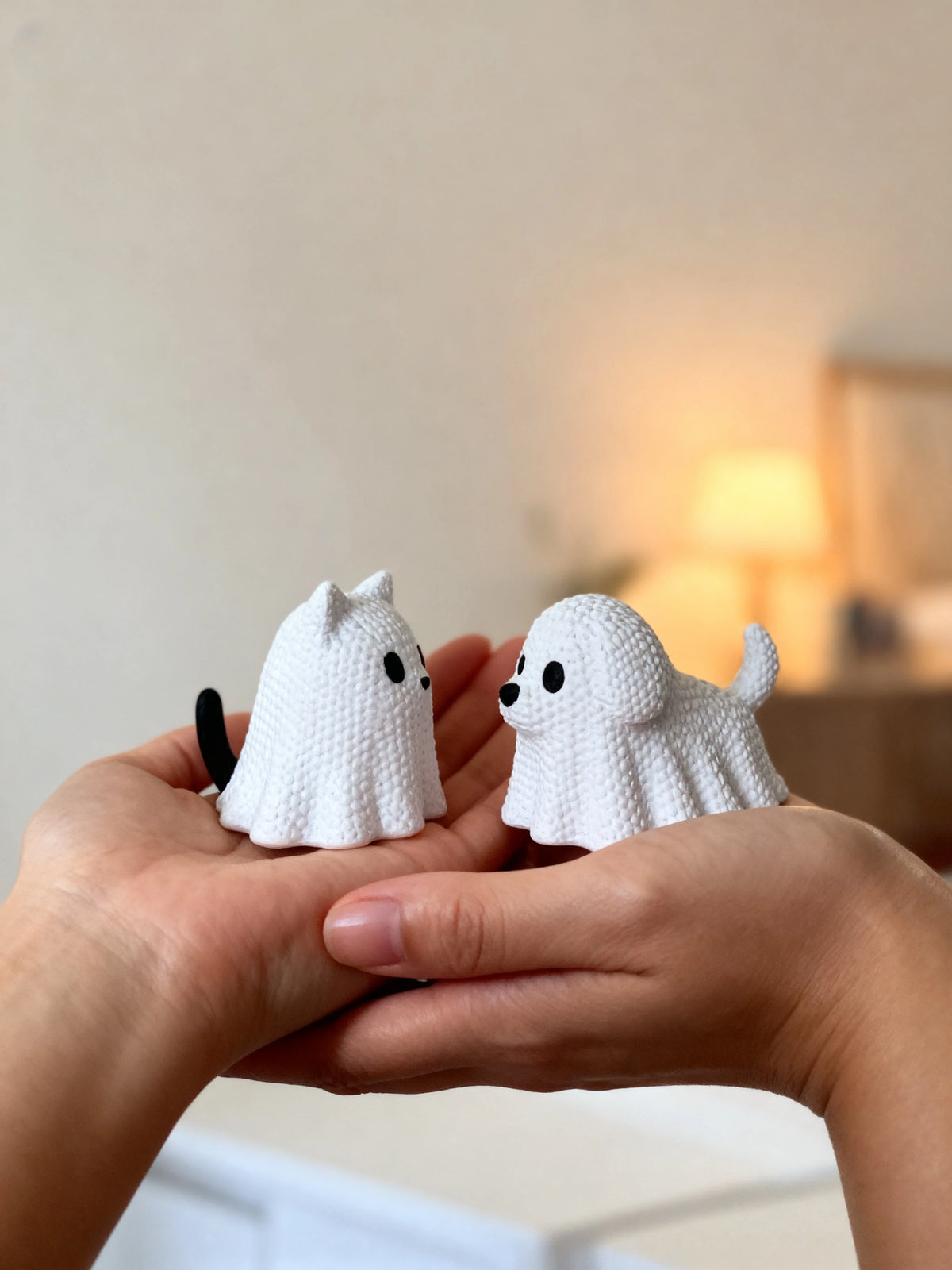 Ghost Cat & Ghost Dog Halloween Statues | Spooky Pet Decor | Set of 2