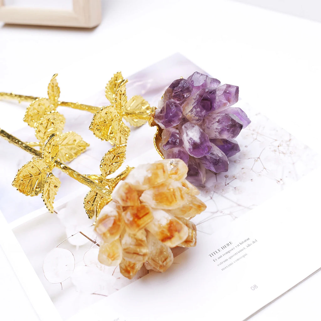 Natural Crystal Rose Cluster Flower Tree — Home Décor Gift Ornament