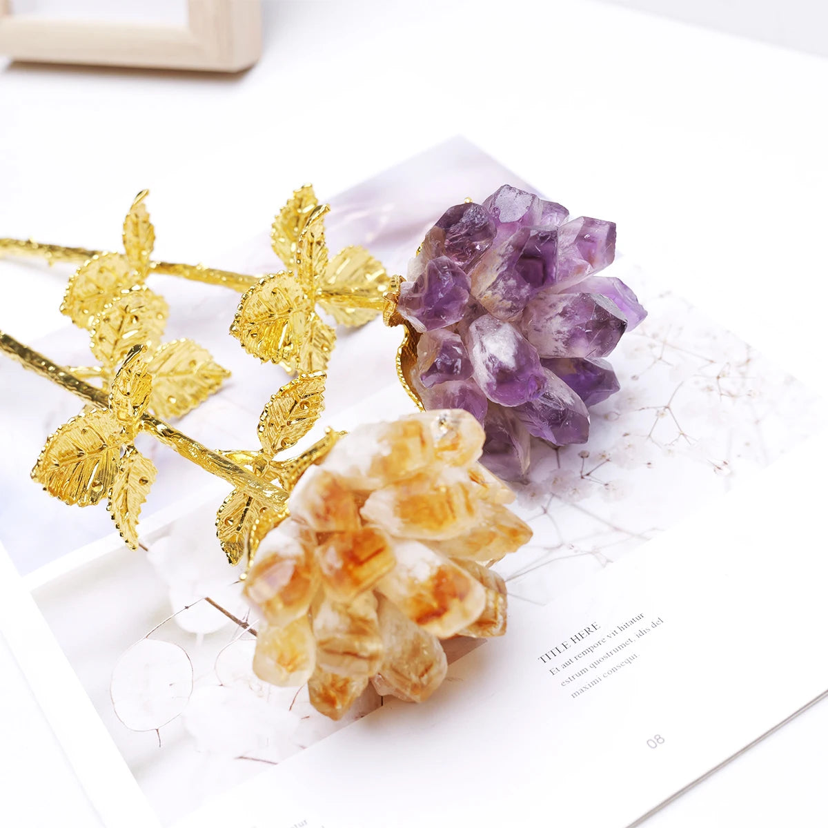 Natural Crystal Rose Cluster Flower Tree — Home Décor Gift Ornament