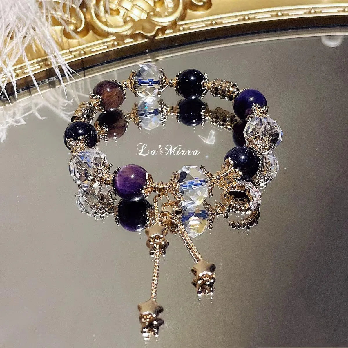 Blue Sandstone Crystal Star Bracelet | Starry Sky · Heart & Moon Charm Styles