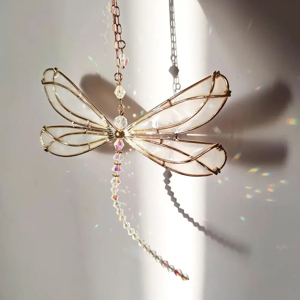 Golden Dragonfly Crystal Suncatcher Wind Chime Pendant